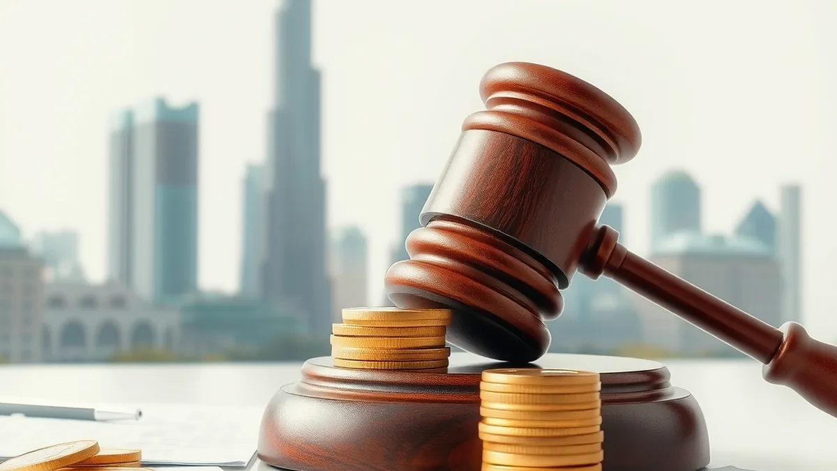 Gavel beside coins and a dollar symbol representing a large banking lawsuit