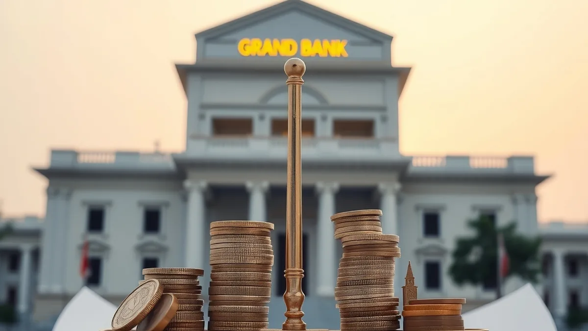 Balance scale with coins and a bank model, illustrating the Basel Committee on Banking Supervision capital rules