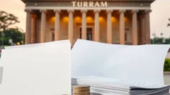 Stone institutional building with coins and books, representing a central bank committee publishing minutes