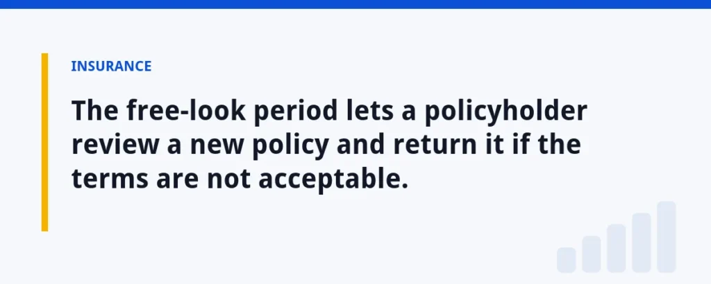 The free-look period lets a policyholder review a new policy and return it if the terms are not acceptable.