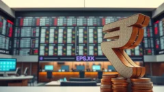 Rupee symbol and coins in a stock exchange setting representing IPOs in India