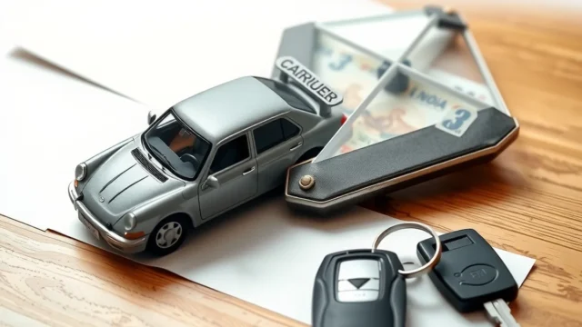 Car keys and a toy car with a protective shield symbolising motor insurance