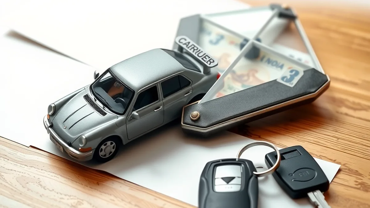 Car keys and a toy car with a protective shield symbolising motor insurance