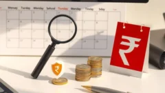 Desk with shield symbol, pen and coins representing insurance regulation feedback