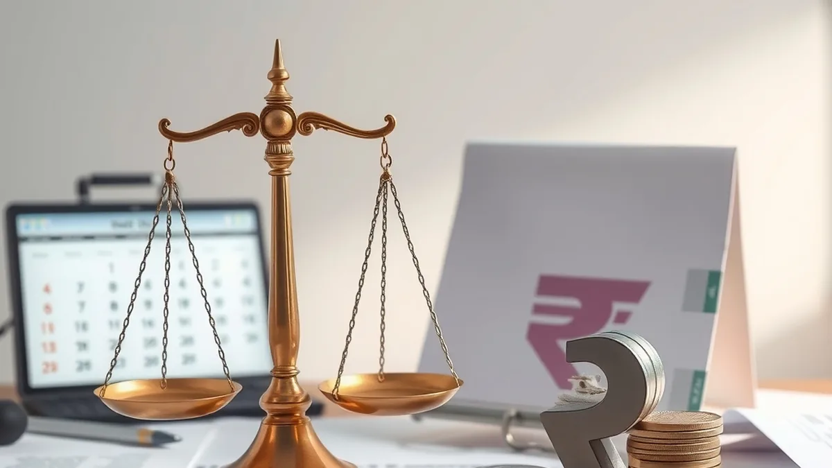 Scales of justice beside a calendar and rupee symbol, representing a tax tribunal ruling on notice deadlines
