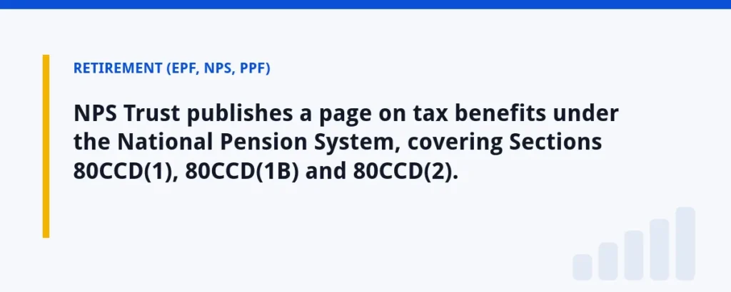 NPS Trust publishes a page on tax benefits under the National Pension System, covering Sections 80CCD(1), 80CCD(1B) and 80CCD