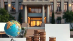 Globe, scale and coins on a desk symbolising foreign exchange compliance