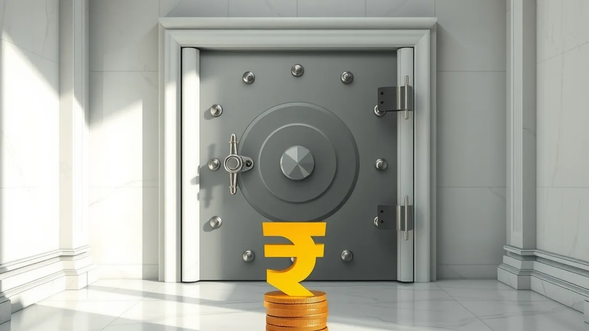 Bank vault with coins and rupee symbol representing bank capital requirements