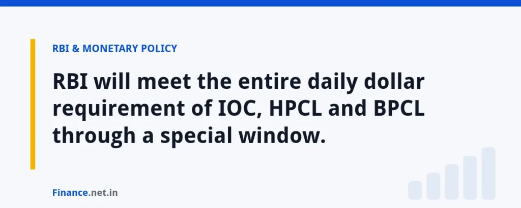 RBI will meet the entire daily dollar requirement of IOC, HPCL and BPCL through a special window.