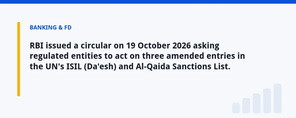 RBI issued a circular on 19 October 2026 asking regulated entities to act on three amended entries in the UN's ISIL (Da'esh) 