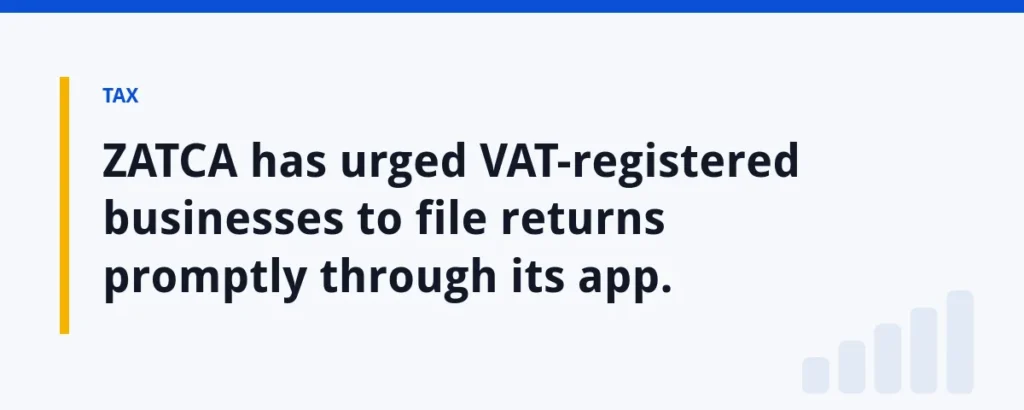 ZATCA has urged VAT-registered businesses to file returns promptly through its app.