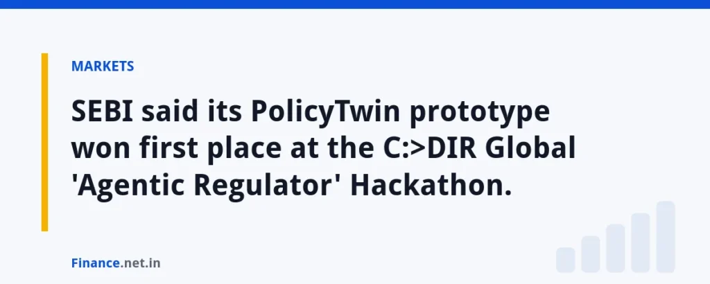 SEBI said its PolicyTwin prototype won first place at the C:>DIR Global 'Agentic Regulator' Hackathon.