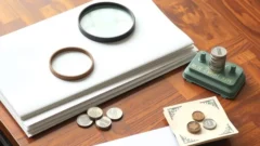 Magnifying glass, folder and scale on a desk representing a regulatory notice for depositors