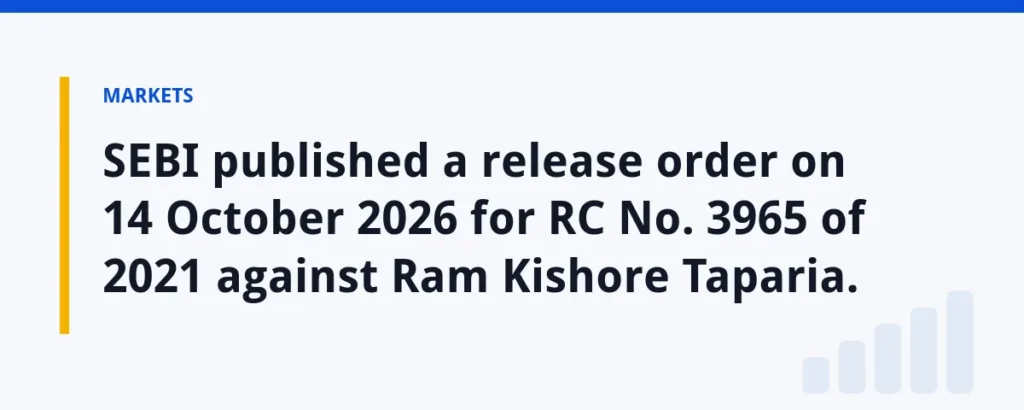SEBI published a release order on 14 October 2026 for RC No. 3965 of 2021 against Ram Kishore Taparia.