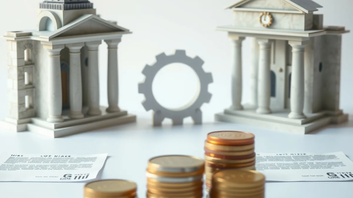 Interlocking gears and coins symbolising cooperation between two financial regulators