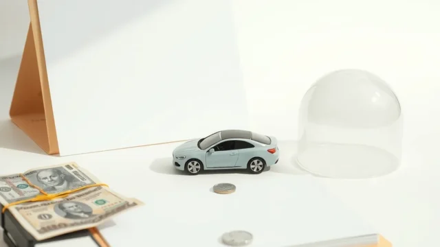 Toy car under a protective dome on a desk, representing motor insurance cover