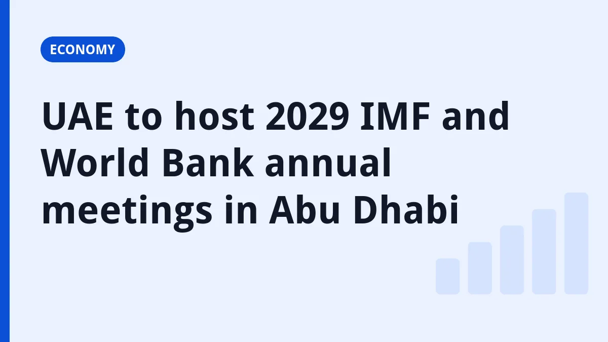 Finance.net.in title card: UAE to host 2029 IMF and World Bank annual meetings in Abu Dhabi