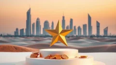 Stylised city skyline with a podium symbolising the UAE's top 10 ranking